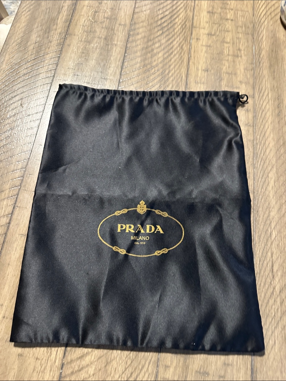 Prada Black and Gold Logo Drawstring Dust Bag